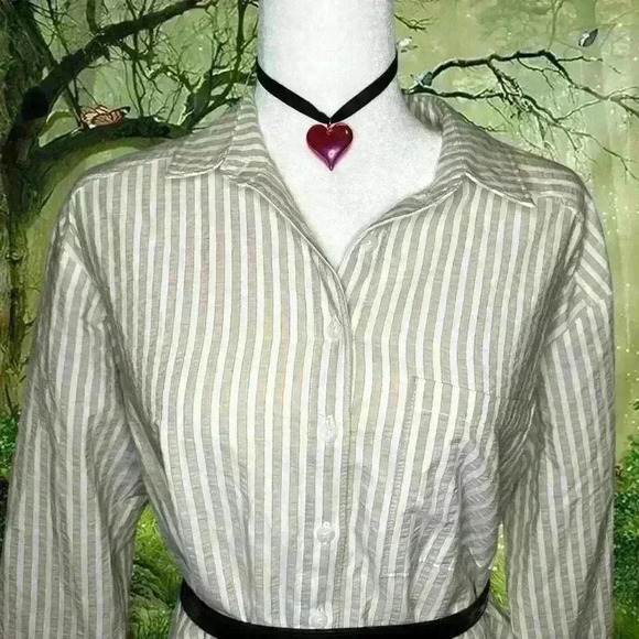 Anthropologie Beige Striped Shirt Dress - Picture 5 of 9